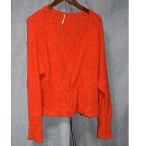 Free People Burnt Orange Open Knit Deep V Sweater – Size M